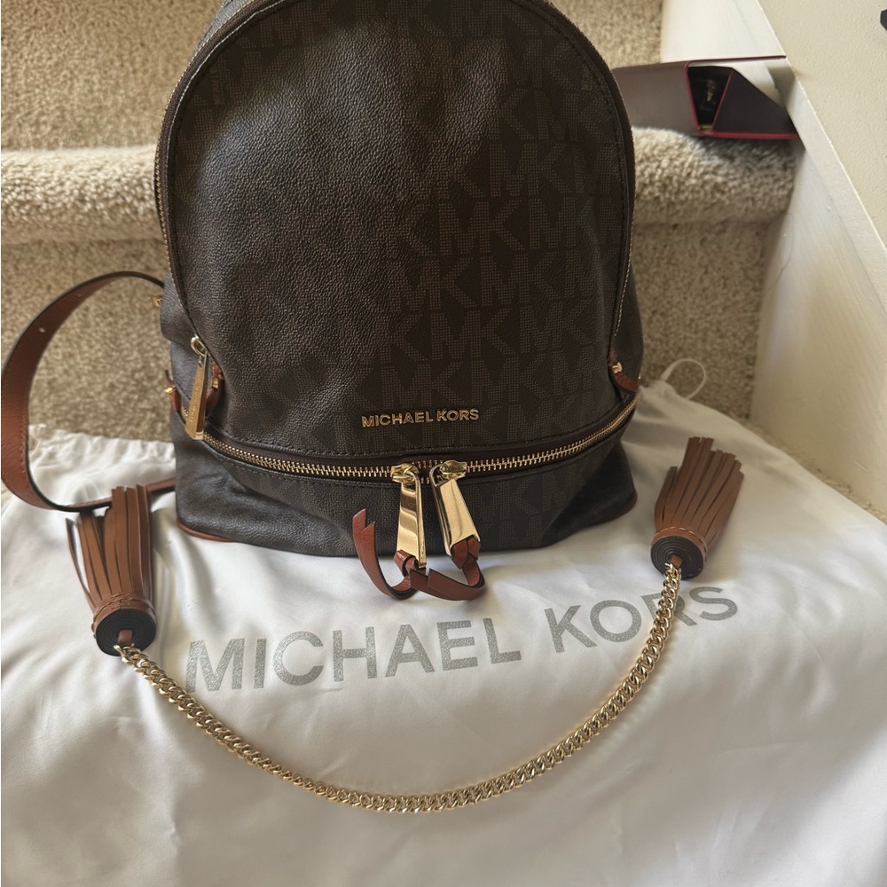 Michael Kors Dark Brown Backpack with Gold Chain
